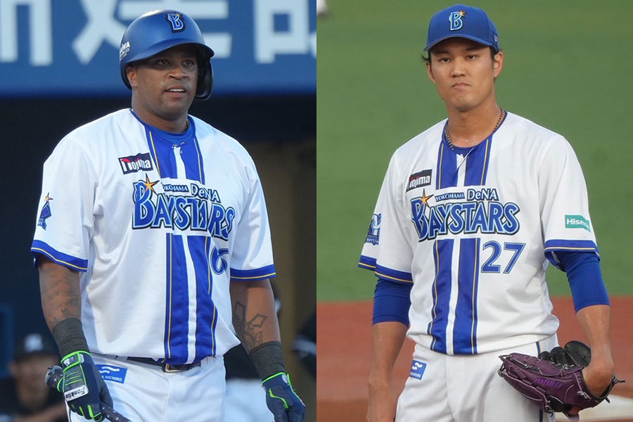 DeNAのダヤン・ビシエド（左）と藤浪晋太郎【写真：町田利衣】