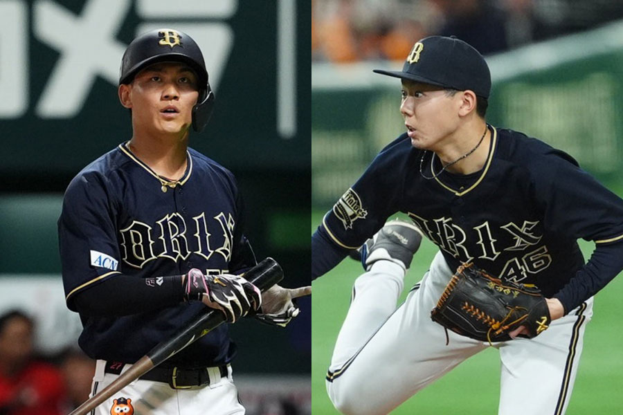 戦力外通告となったオリックス・元謙太(左)と本田仁海【写真:小林靖】