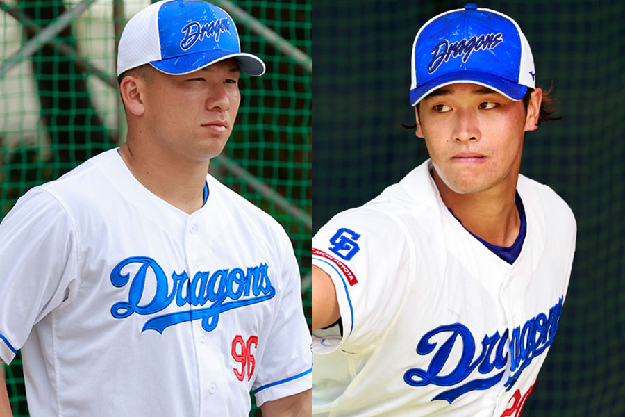 戦力外通告となった中日・加藤竜馬(左)と石川翔【写真:小池義弘】