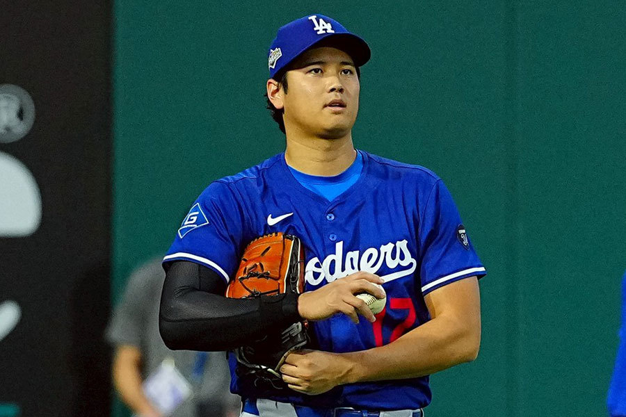 前日練習に励むドジャース・大谷翔平【写真：荒川祐史】