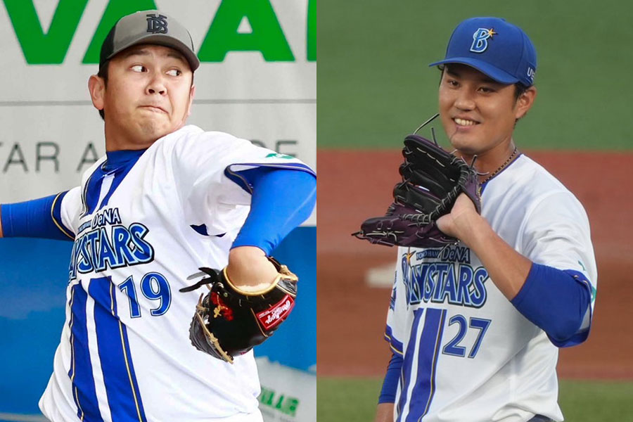 DeNA・山崎康晃（左）と藤浪晋太郎【写真：小池義弘、町田利衣】