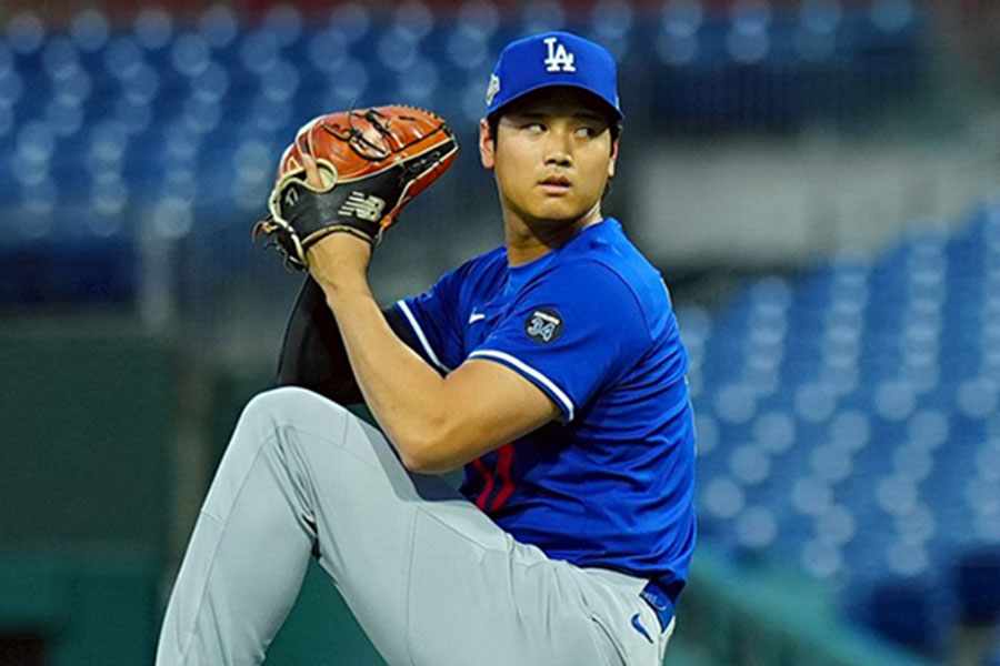 敵地で練習を行ったドジャース・大谷翔平【写真：荒川祐史】