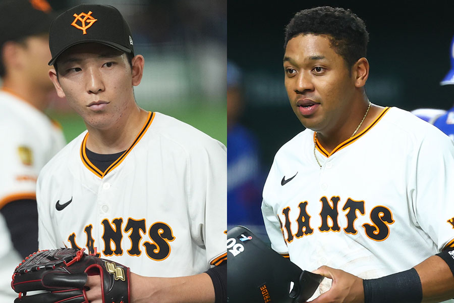 巨人・戸郷翔征（左）とオコエ瑠偉【写真：小林靖、加治屋友輝】