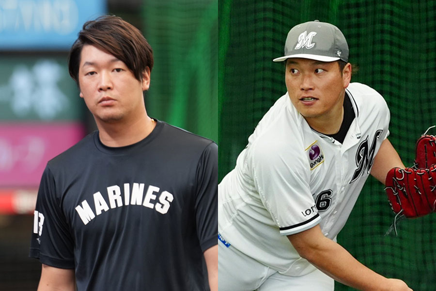 ロッテ・二木康太（左）と岩下大輝【写真：岡部直樹、小林靖】