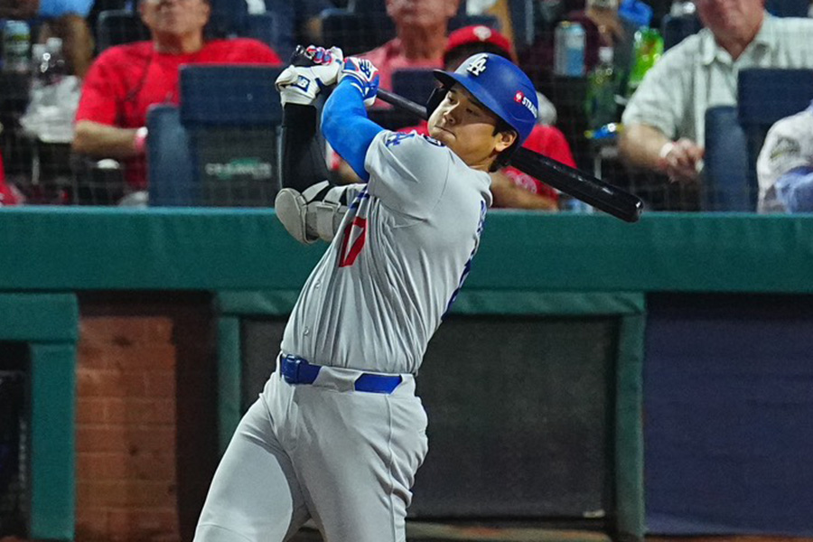 フィリーズ戦で適時打を放ったドジャース・大谷翔平【写真：荒川祐史】