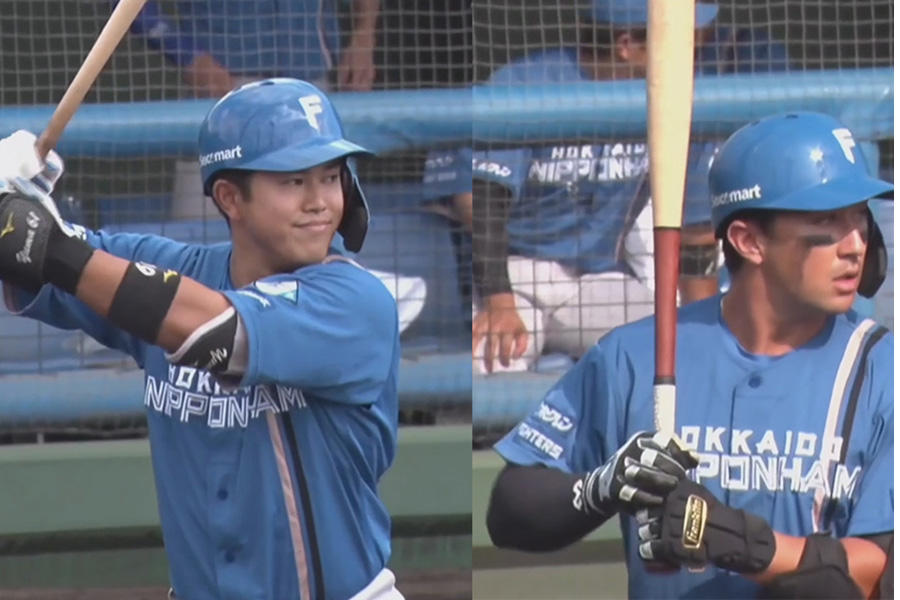 ヤクルト戦に出場した日本ハム・今川優馬（左）と山口アタル【画像：パーソル パ・リーグTV】