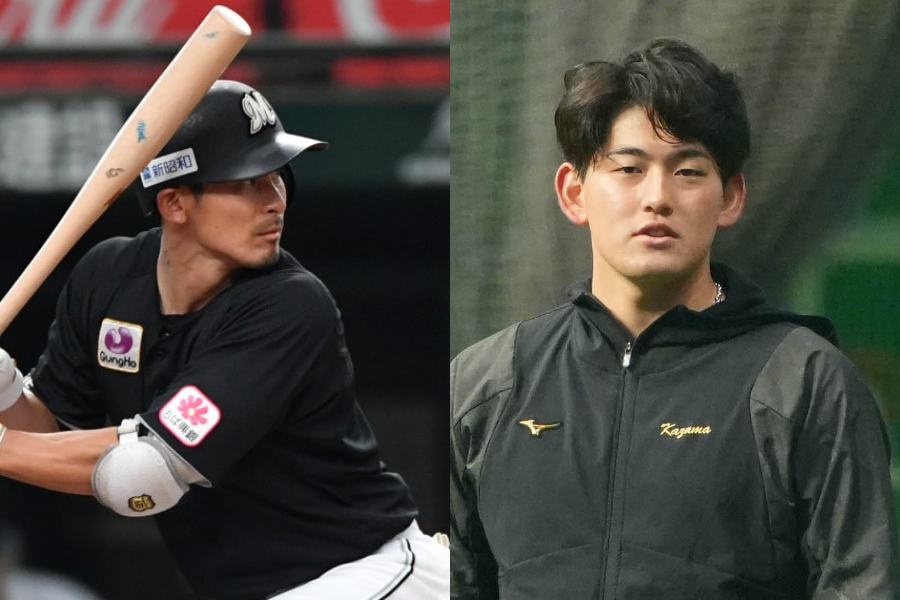 ロッテ・荻野貴司（左）とソフトバンク・風間球打【写真：小林靖、冨田成美】