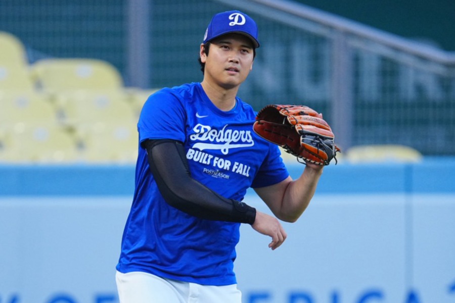 練習を行ったドジャース・大谷翔平【写真：荒川祐史】