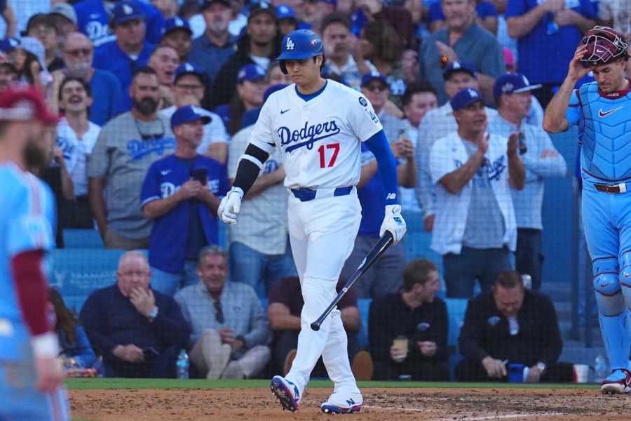 申告敬遠を受けたドジャース・大谷翔平【写真：荒川祐史】