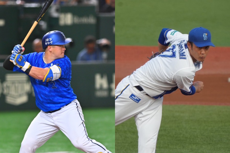 DeNA・牧秀悟（左）と藤浪晋太郎【写真：古川剛伊、町田利衣】