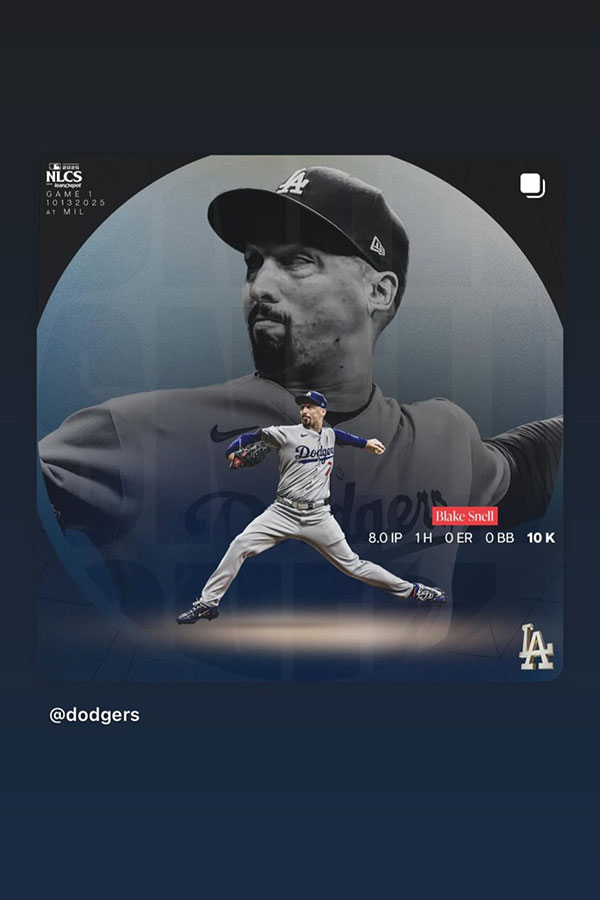 ドジャース・大谷翔平が公開したブレイク・スネル（写真はスクリーンショット）