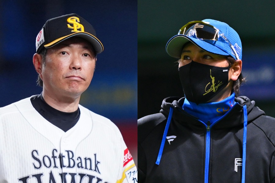 ソフトバンク・小久保裕紀監督（左）と日本ハム・新庄剛志監督【写真：矢口亨、古川剛伊】　