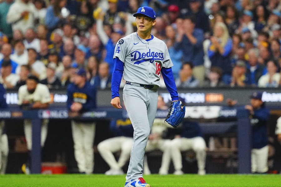 ブルワーズ戦で力投したドジャース・山本由伸【写真：荒川祐史】