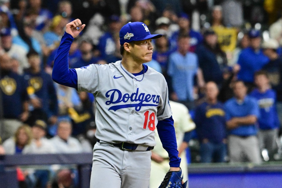 ブルワーズ戦で力投したドジャース・山本由伸【写真：ロイター】