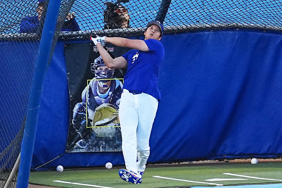 フリー打撃を行ったドジャース・大谷翔平【写真：荒川祐史】