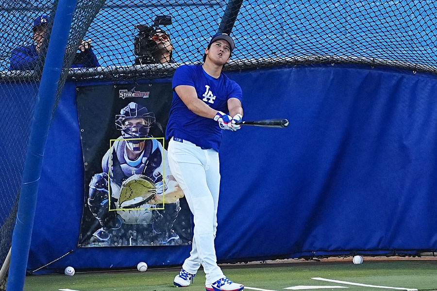 フリー打撃を行ったドジャース・大谷翔平【写真：荒川祐史】