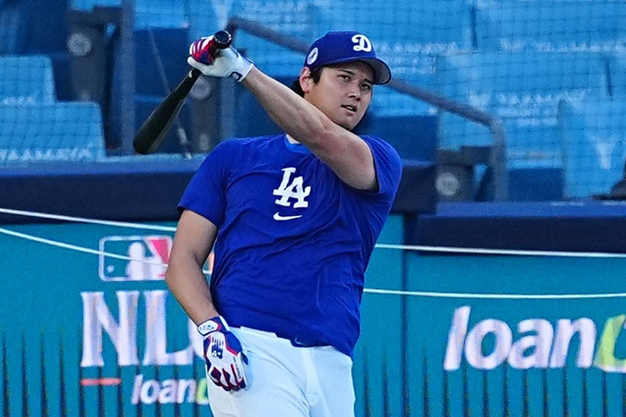 フリー打撃を行ったドジャース・大谷翔平【写真:荒川祐史】