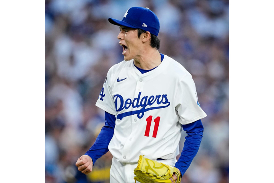ドジャースが公開した佐々木朗希(投稿をスクリーンショット)