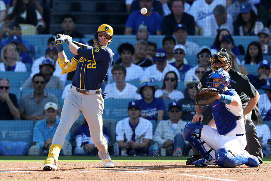 ドジャース戦に出場したブルワーズのクリスチャン・イエリッチ【写真：ロイター】