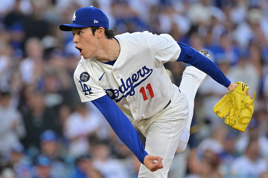 ブルワーズ戦に登板したドジャース・佐々木朗希【写真：ロイター】