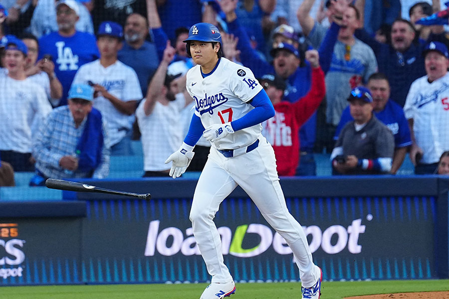 ブルワーズ戦で先頭打者弾を放ったドジャース・大谷翔平【写真：荒川祐史】