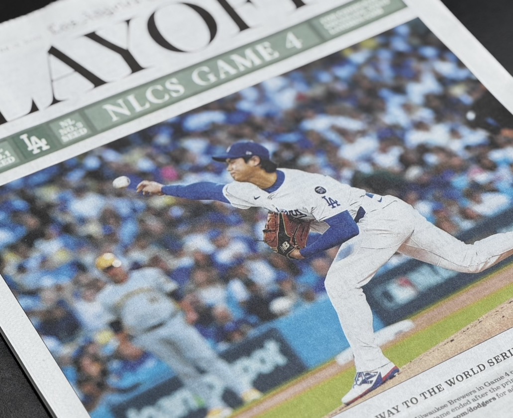 ドジャース・大谷翔平を大きく報じるLAタイムズ【写真：荒川祐史】