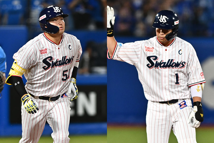 ヤクルト・村上宗隆（左）と山田哲人【写真：古川剛伊】