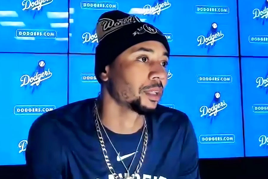 オンライン取材に応じたドジャースのムーキー・ベッツ（写真はスクリーンショット）