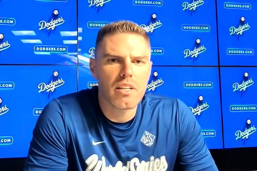 オンライン取材に応じたドジャースのフレディ・フリーマン（写真はスクリーンショット）