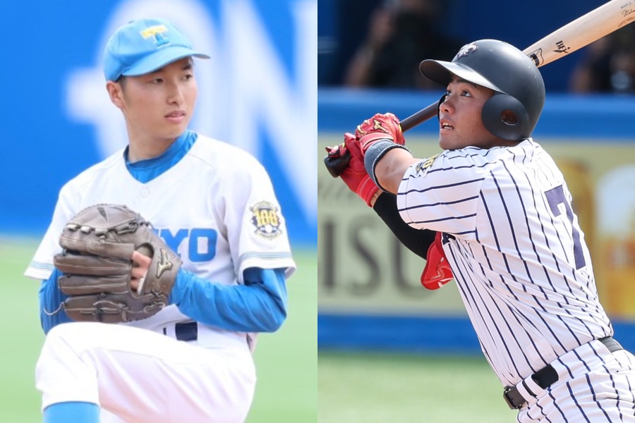 東大・渡辺向輝(左)と立教大・山形球道【写真:加治屋友輝】