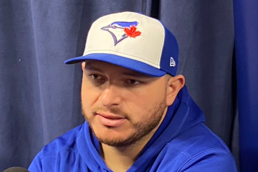 前日会見に応じたブルージェイズのアレハンドロ・カーク【写真：真柴健】