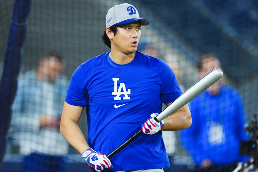 敵地でワールドシリーズ前日にフリー打撃を行ったドジャース・大谷翔平【写真：荒川祐史】