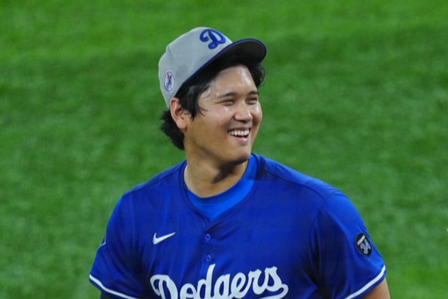 前日練習を行ったドジャース・大谷翔平【写真：荒川祐史】