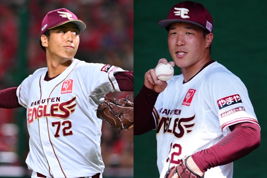 楽天・宮森智志（左）と小孫竜二【写真：古川剛伊、荒川祐史】