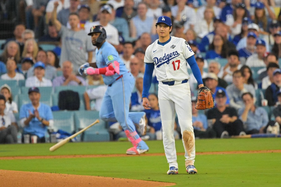 Bジェイズのブラディミール・ゲレーロJr.に被弾したドジャース・大谷翔平【写真：ロイター】