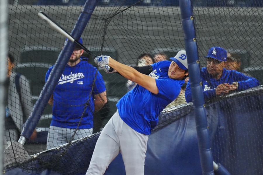 フリー打撃を行ったドジャース・大谷翔平【写真：荒川祐史】