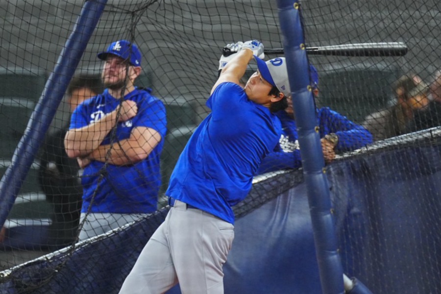 フリー打撃を行ったドジャース・大谷翔平【写真：荒川祐史】