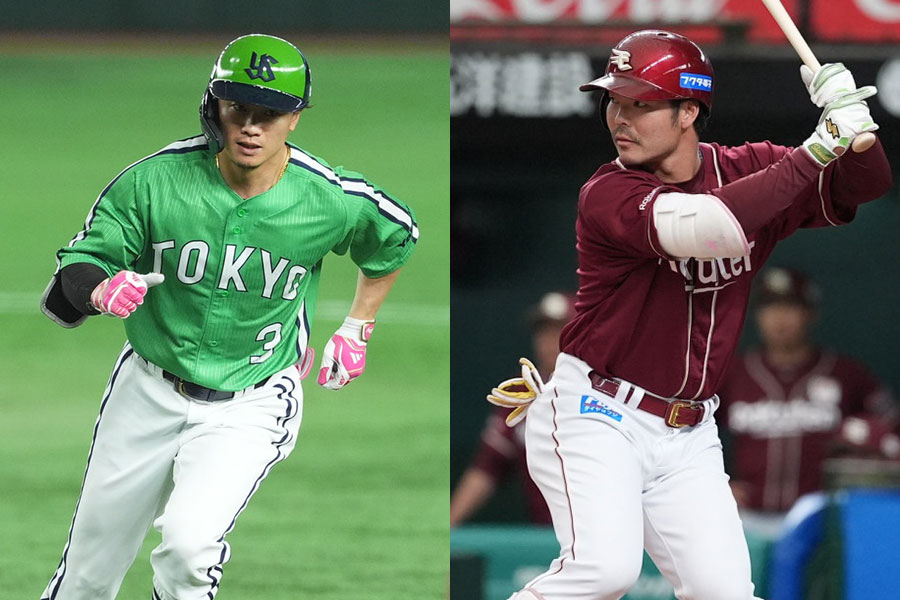 ヤクルト・西川遥輝（左）と楽天・島内宏明【写真：小林靖】
