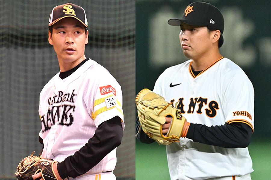 戦力外通告を受けたソフトバンク・武田翔太（左）と巨人・馬場皐輔【写真：藤浦一都、古川剛伊】