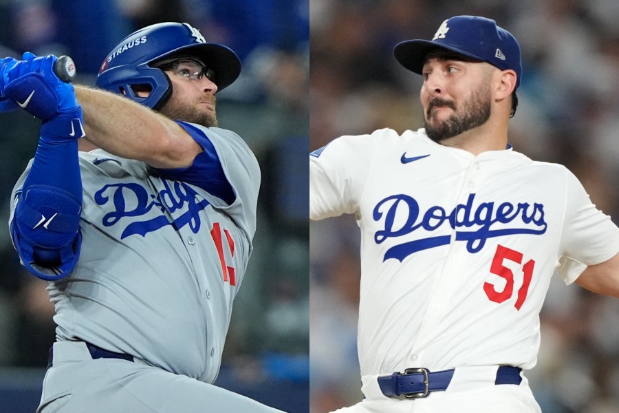 ドジャースのマックス・マンシー（左）とアレックス・ベシア【写真：ロイター】