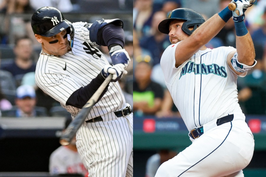 ヤンキースのアーロン・ジャッジ（左）とマリナーズのカル・ローリー【写真：ロイター】