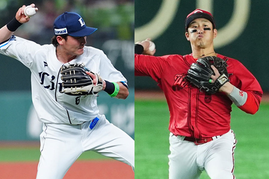 西武の源田壮亮（左）と広島・小園海斗【写真：小林靖】