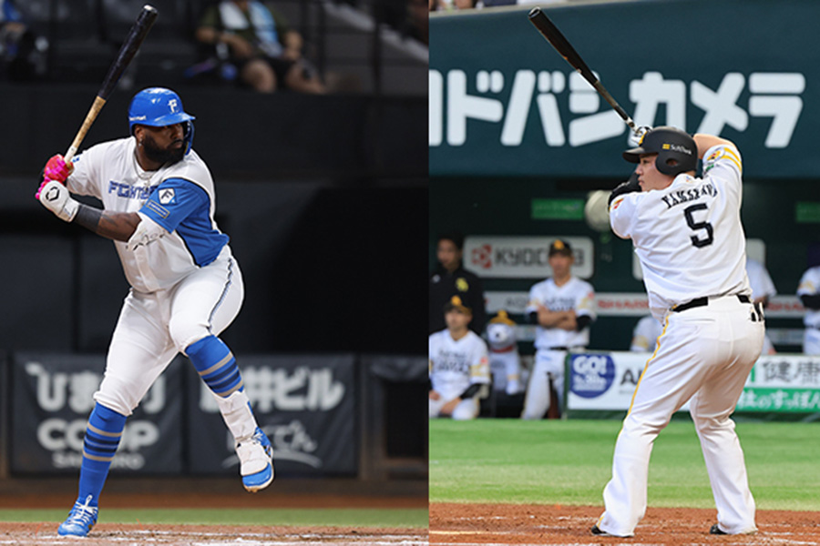 日本ハムのフランミル・レイエス（左）とソフトバンク・山川穂高【写真：球団提供】