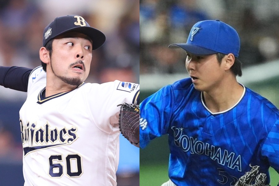 オリックス・本田圭佑（左）とDeNA・浜地真澄【写真：栗木一考、小林靖】