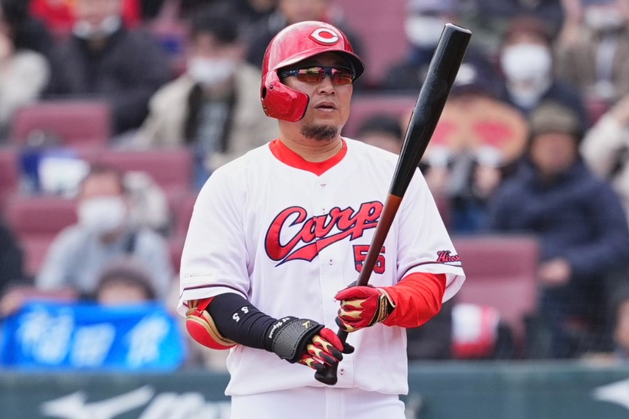 トライアウトに参加した元広島・松山竜平【写真：小林靖】