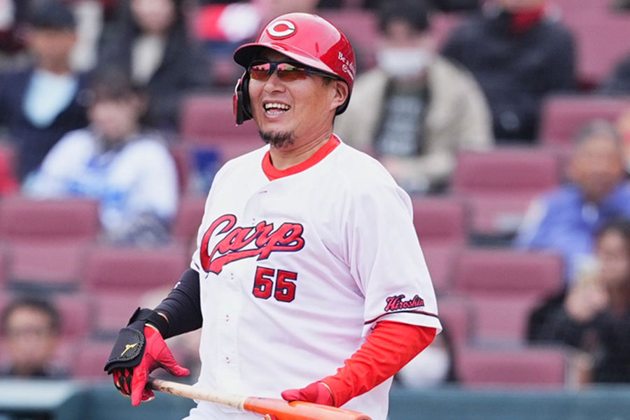 トライアウトに参加した元広島・松山竜平【写真：小林靖】