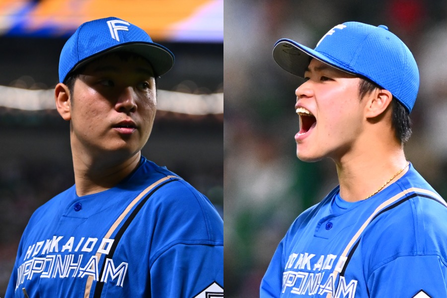 日本ハム・古林睿煬（左）と孫易磊【写真：古川剛伊】