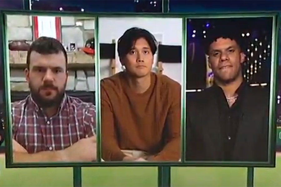 「MLBネットワーク」に生出演したフィリーズのカイル・シュワーバー、ドジャース・大谷翔平、メッツのフアン・ソト（左から）【写真：MLB NetworkのXより】