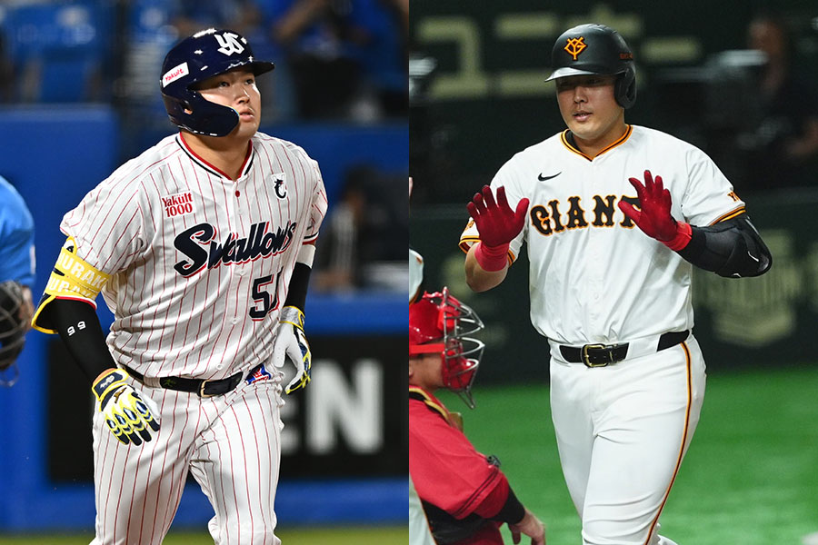 ヤクルト・村上宗隆（左）と巨人・岡本和真【写真：古川剛伊、小林靖】