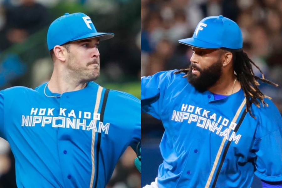 日本ハムのドリュー・バーヘイゲンとアニュラス・ザバラ【写真:小林靖、小池義弘】